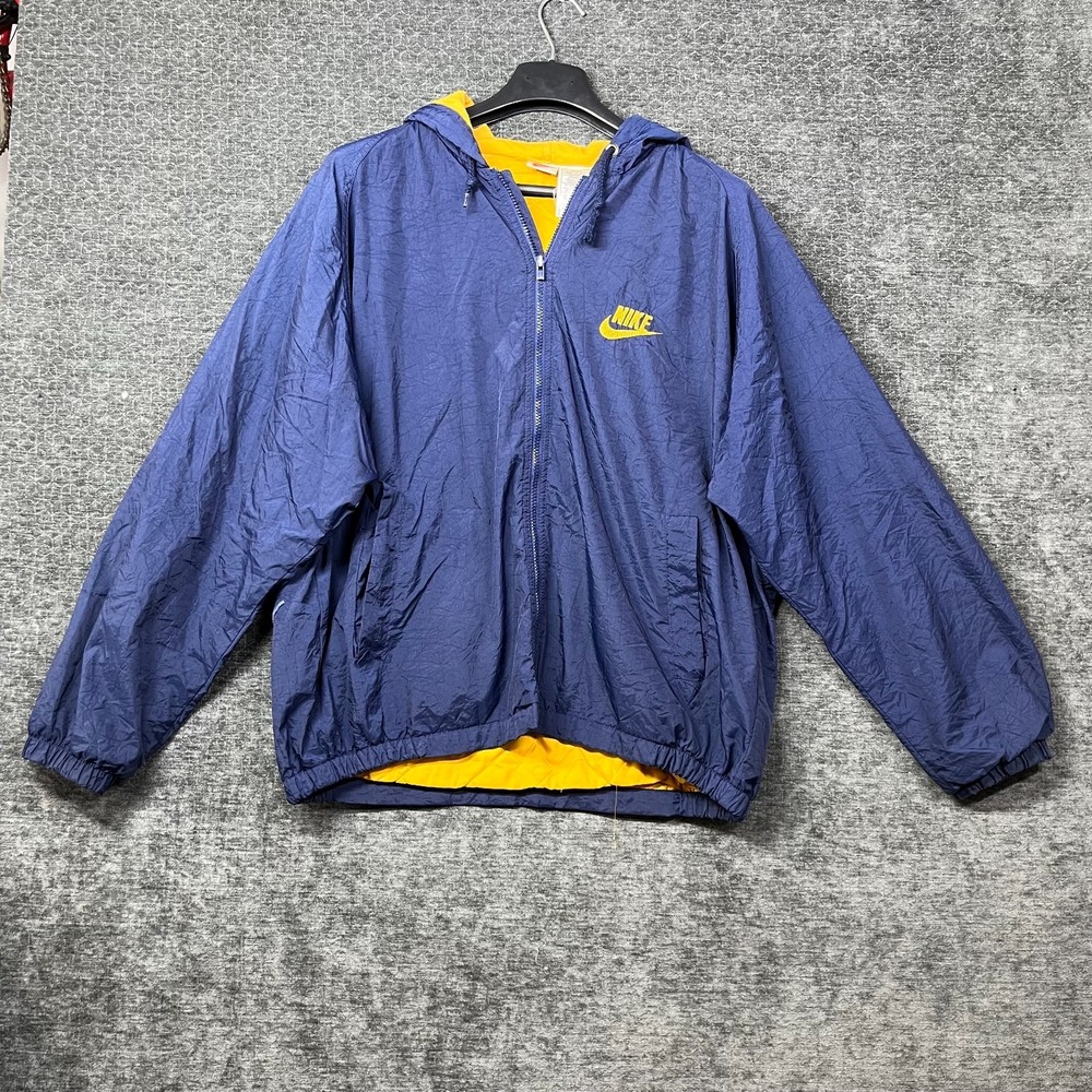 VTG 90s Nike Windbreaker Jacket Men's Blue Yellow Quilted Lined Full Zip - Large